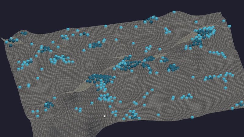 Trap & Sink Finder: particles released on a surface settling into clusters under closure.
